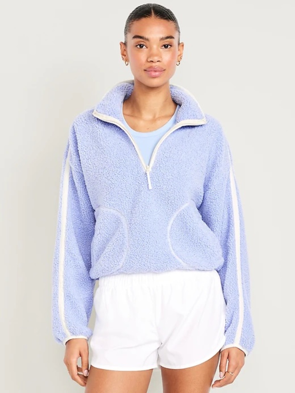 Cozy light blue Sherpa Half-Zip Pullover Jacket